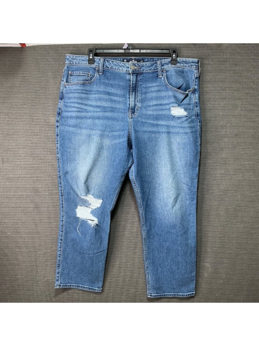 Hollister Ultra High-Rise Vintage Straight Jeans Distressed Size 19 W34 L27 Blue